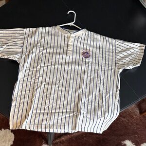 Reebok White and Navy Striped Mets Short Sleeve Tee